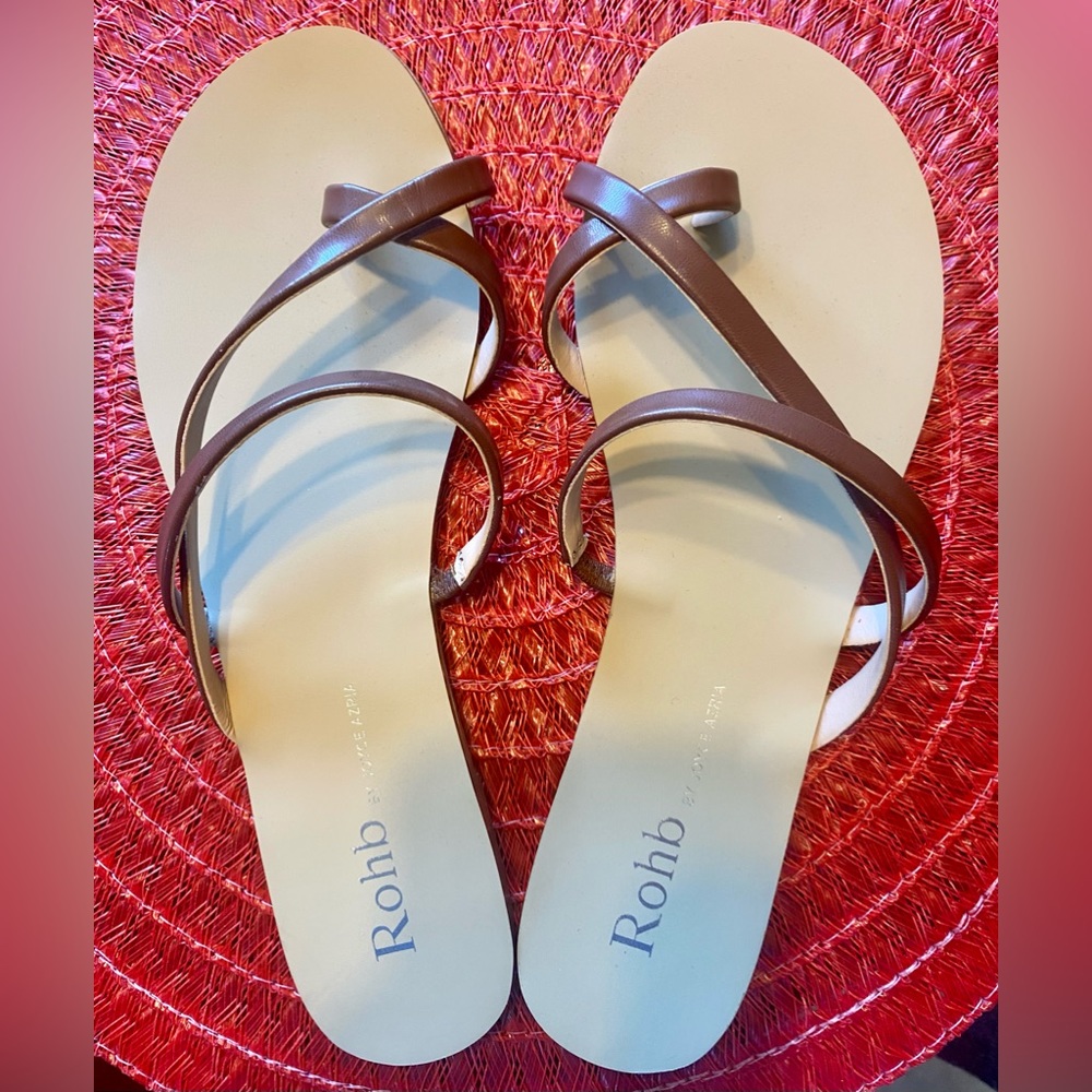 Rohnert brown sandals, thin strapless, size 8.5